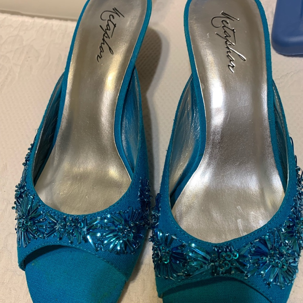 Metaphor Blue Embellished Mules